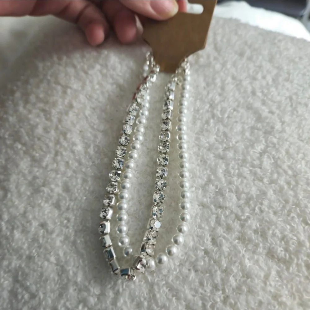 Faux Pearl & Rhinestone Double Strand Anklet